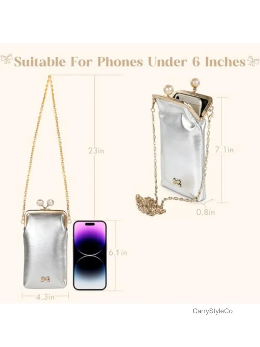 Designer Faux Leather Chain Crossbody Mini Phone Bag with Kiss Lock